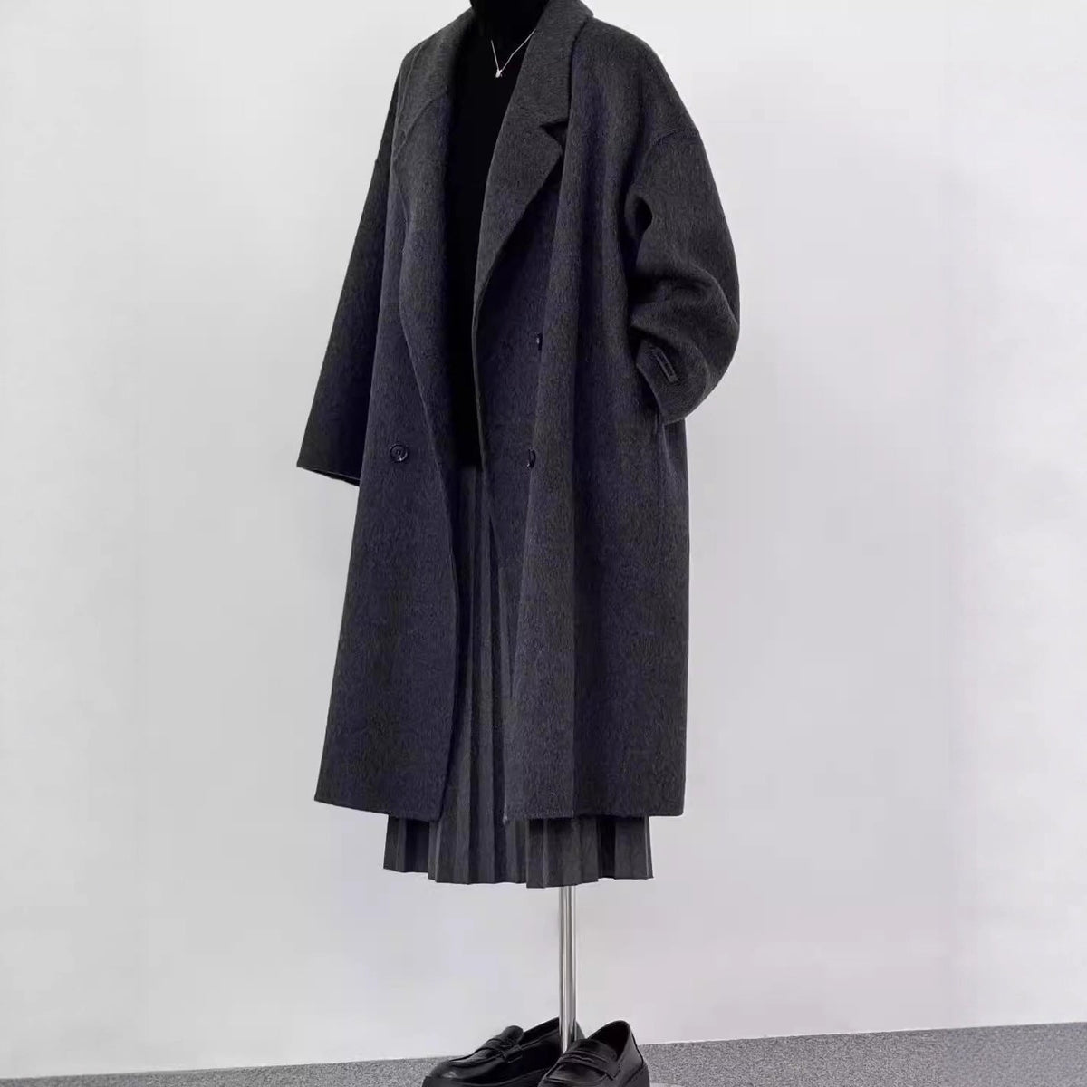 Oversize Damen Wollmantel mit Weitem Revers