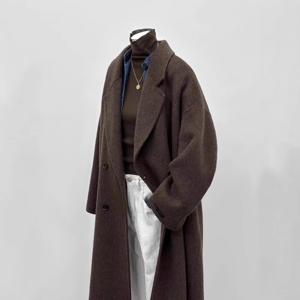 Oversize Damen Wollmantel mit Weitem Revers