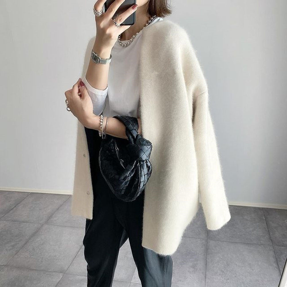 Flauschige Damen Strickjacke Mit Lockerer Passform