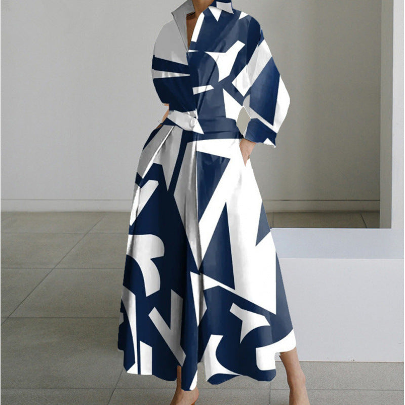 Damen Maxikleid Mit Wickeloptik Und Hemdkragen