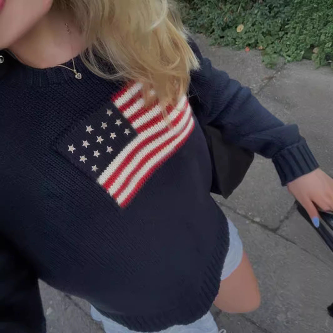 Damen Strickpullover mit Flaggenmotiv