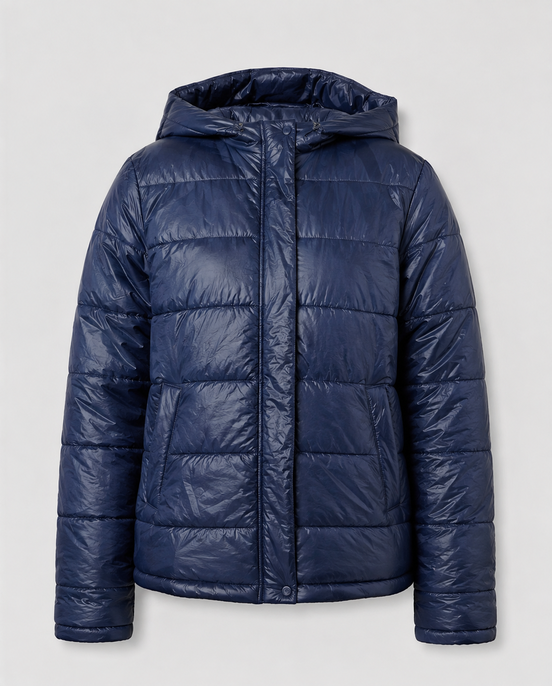 Kurze Damen Steppjacke mit Kapuze in Glanzoptik