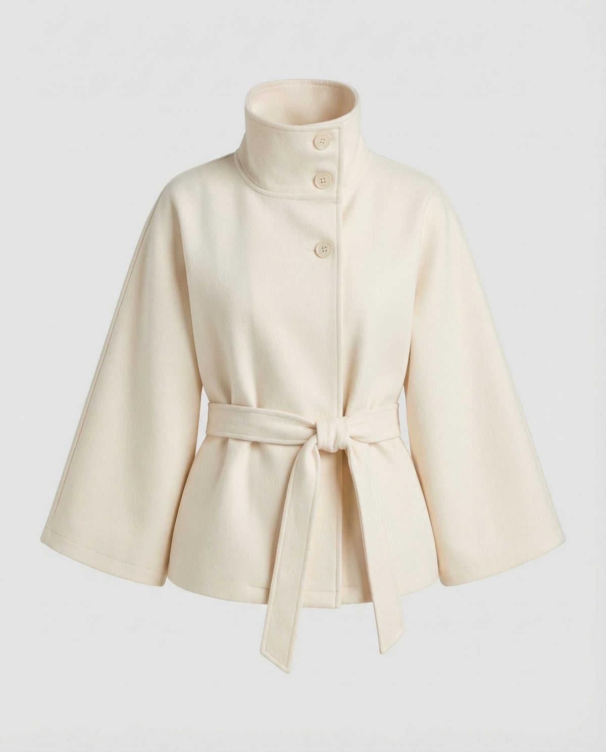 Damen Cape Jacke mit Stehkragen und Bindegürtel