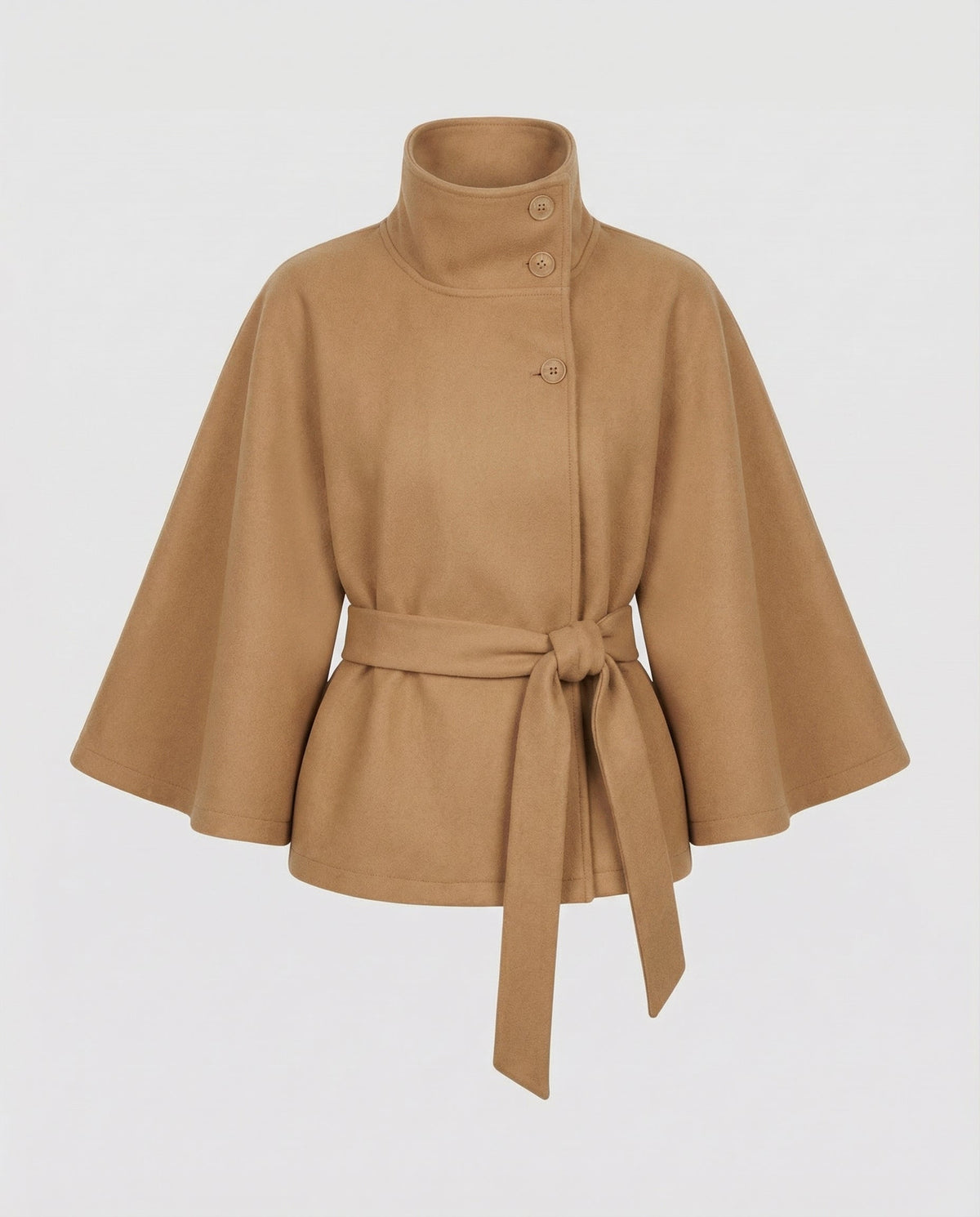 Damen Cape Jacke mit Stehkragen und Bindegürtel