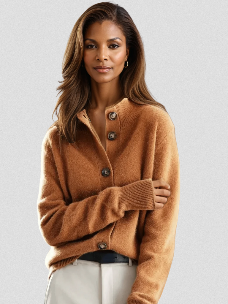 Damen Strickjacke mit Knopfleiste und Kragen