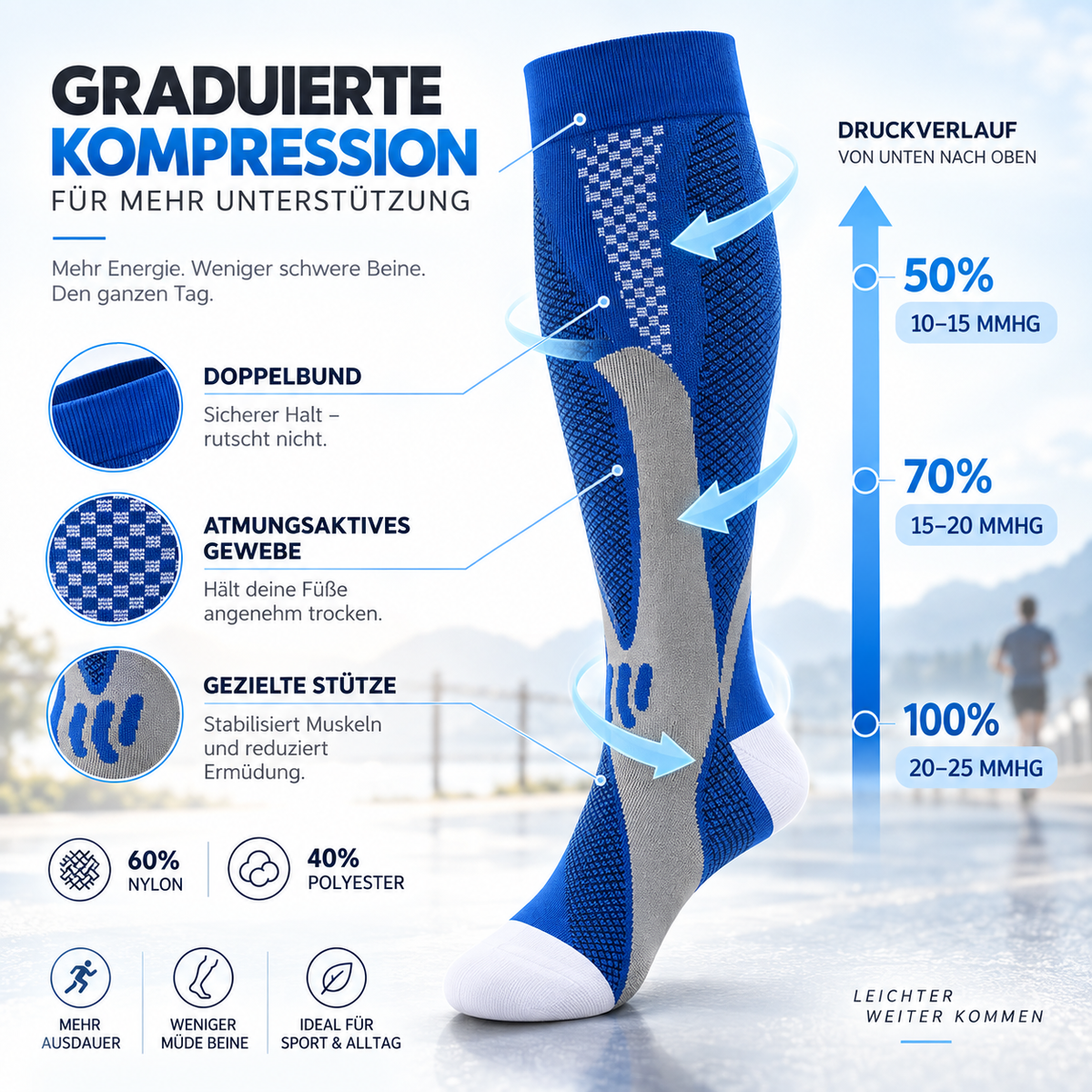 Atmungsaktive Sport-Kompressionsstrümpfe für Training und Alltag