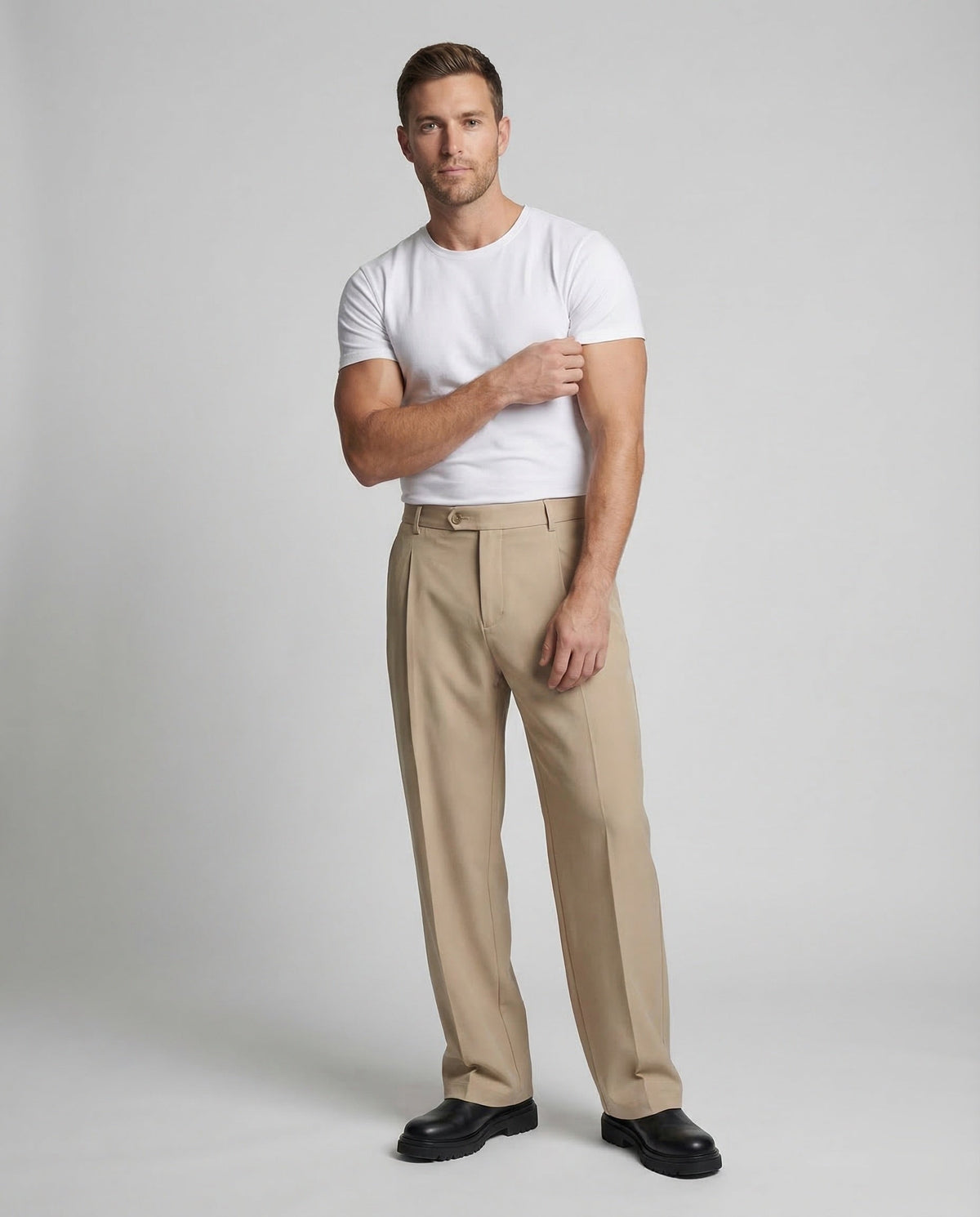 Herren Bundfaltenhose mit weitem Bein und hohem Bund