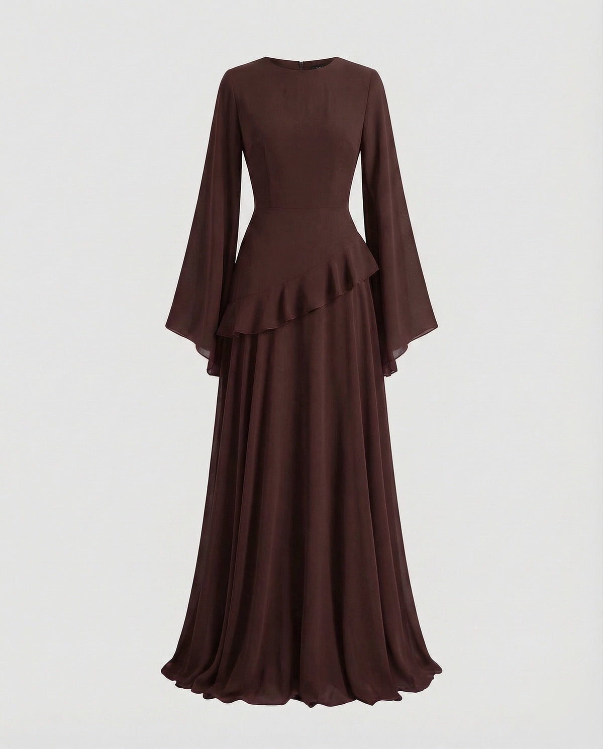 Elegantes Damen Maxikleid mit Glockenärmeln und Stufenrock
