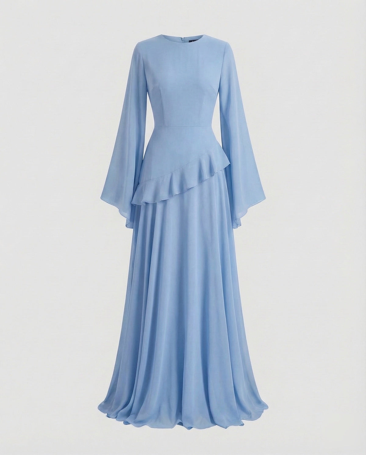 Elegantes Damen Maxikleid mit Glockenärmeln und Stufenrock