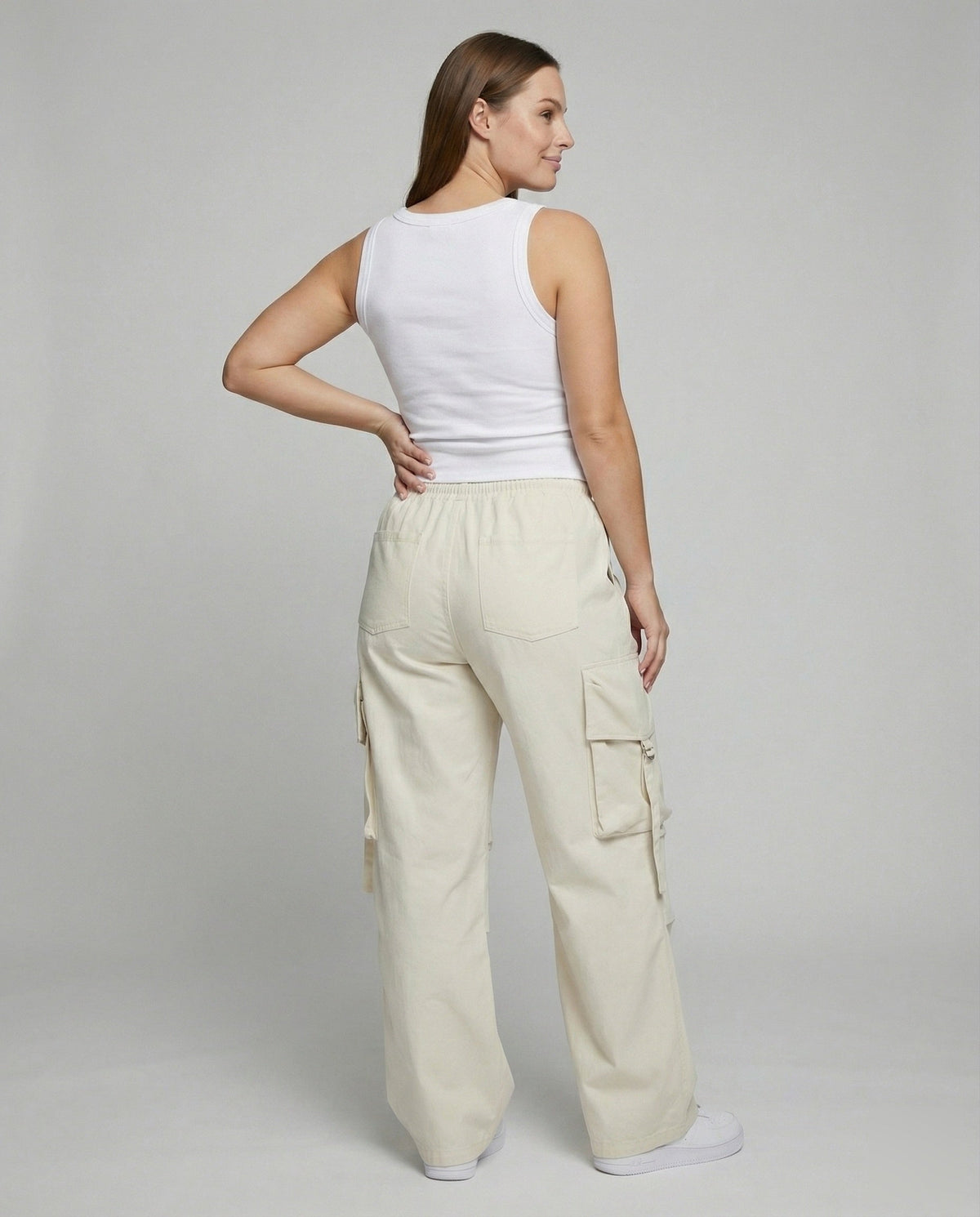 Damen Baggy Cargohose mit Tiefem Schritt