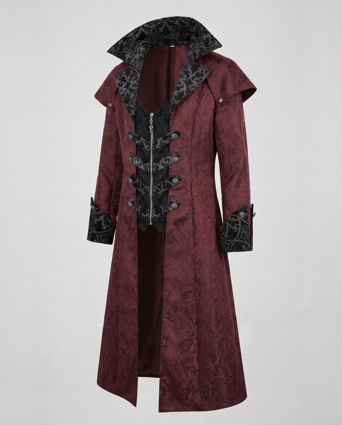 Herren Gothic Mantel mit Stehkragen und Verzierter Knopfleiste