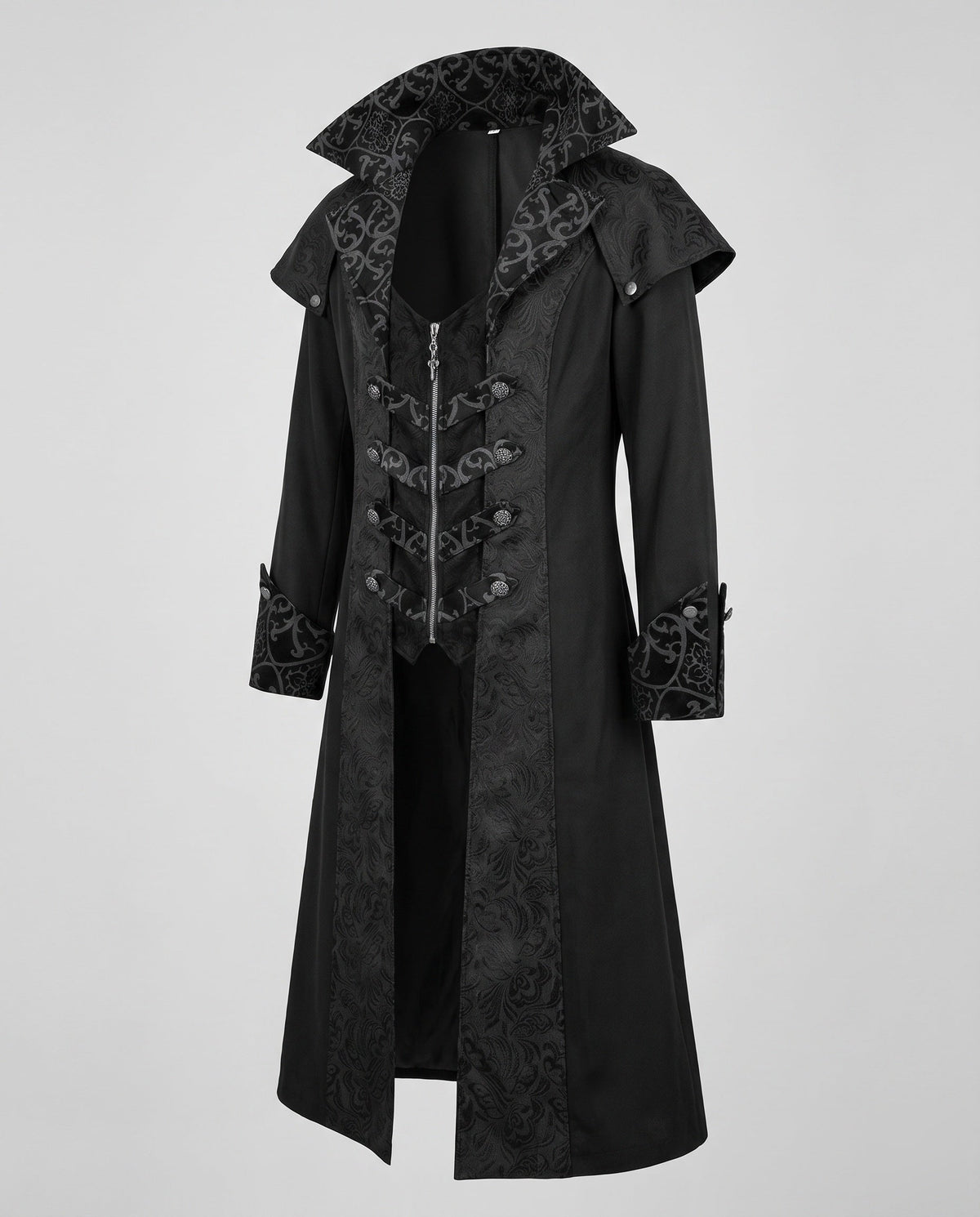Herren Gothic Mantel mit Stehkragen und Verzierter Knopfleiste
