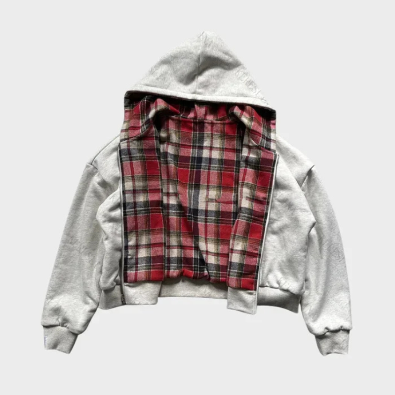 Oversize Wendehoodie mit Kapuze und Reissverschluss