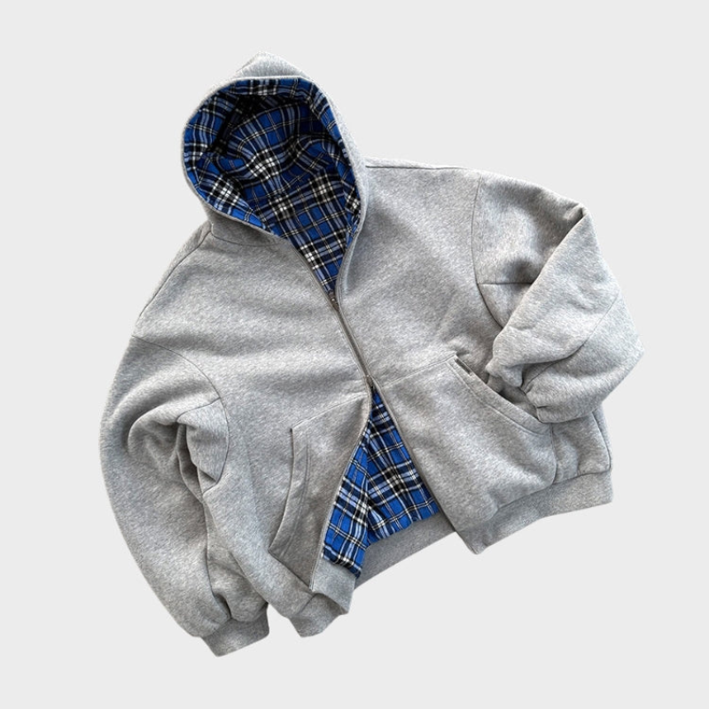 Oversize Wendehoodie mit Kapuze und Reissverschluss