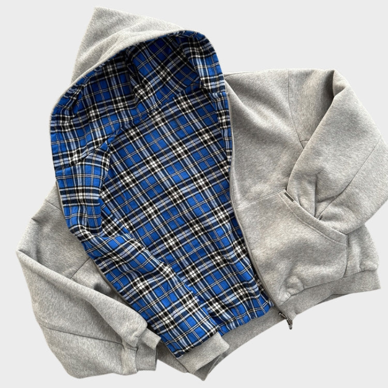 Oversize Wendehoodie mit Kapuze und Reissverschluss