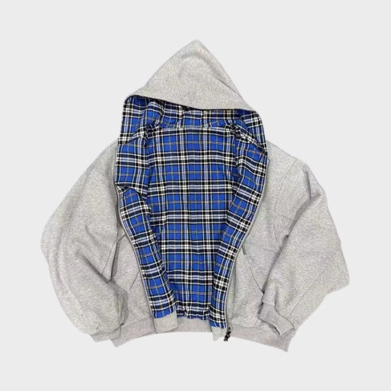Oversize Wendehoodie mit Kapuze und Reissverschluss