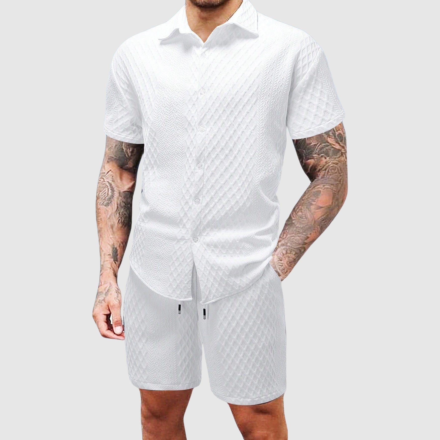 Herren Kurzarm-Set aus Hemd und Shorts im Matching-Look