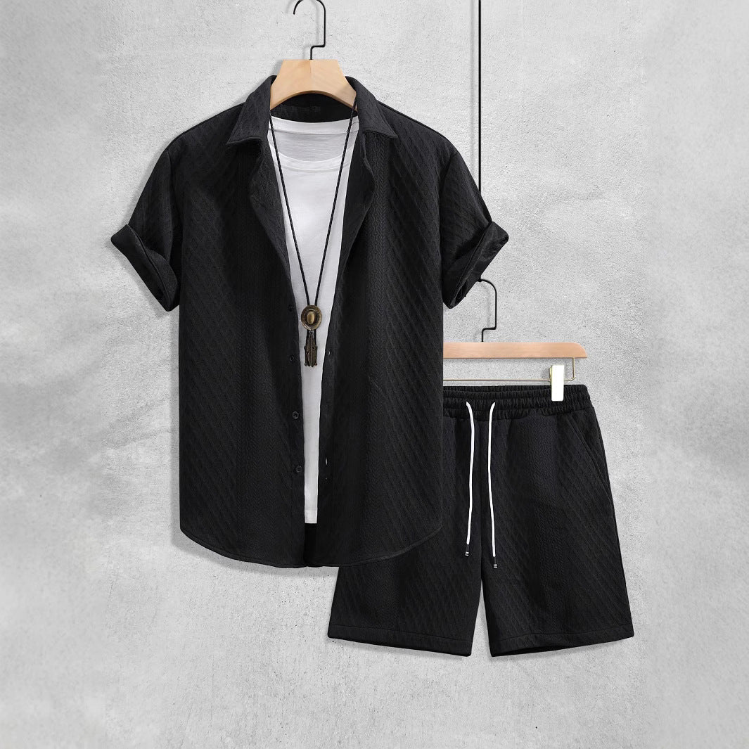 Herren Kurzarm-Set aus Hemd und Shorts im Matching-Look
