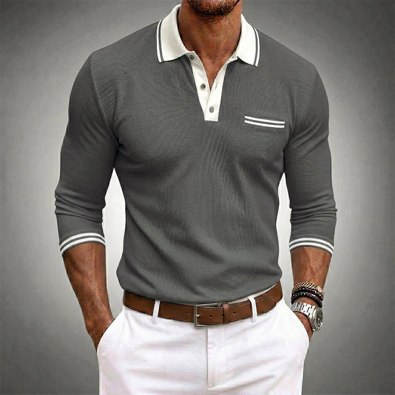 Poloshirt Herren Langarm – Kontrastdetails an Kragen & Manschetten