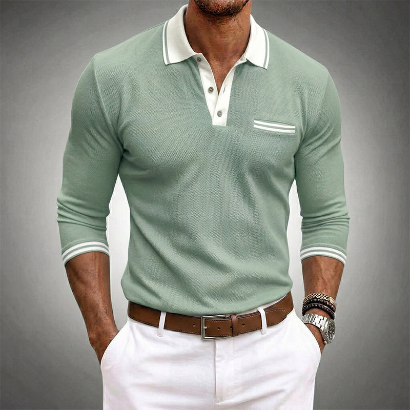 Poloshirt Herren Langarm – Kontrastdetails an Kragen & Manschetten