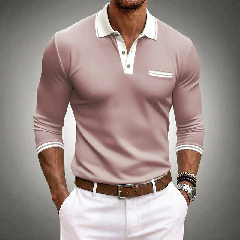 Poloshirt Herren Langarm – Kontrastdetails an Kragen & Manschetten