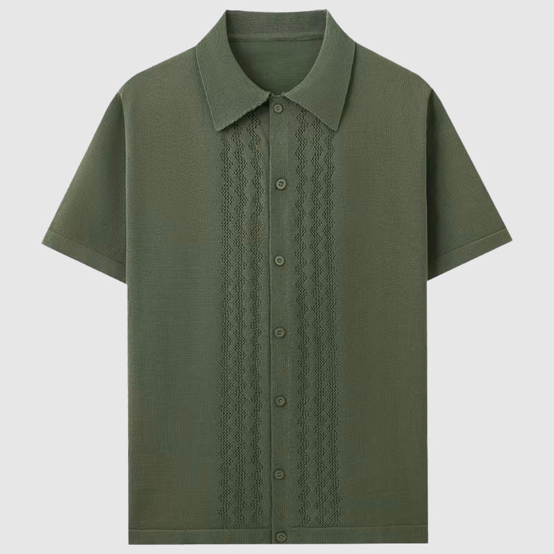 Herren Kurzarm-Strickhemd mit geometrischem Muster und Knopfverschluss