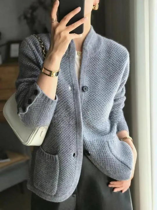 Damen Strickjacke mit Knopfleiste und Langen Ärmeln