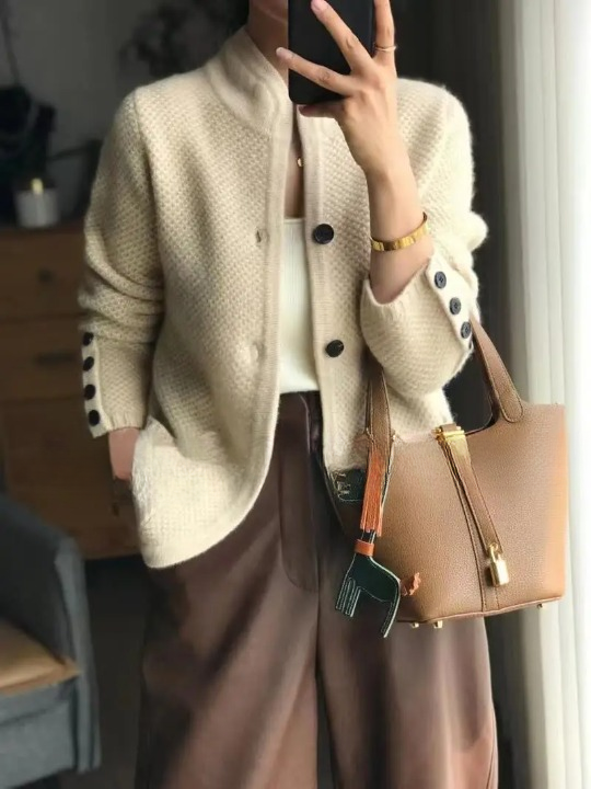 Damen Strickjacke mit Knopfleiste und Langen Ärmeln