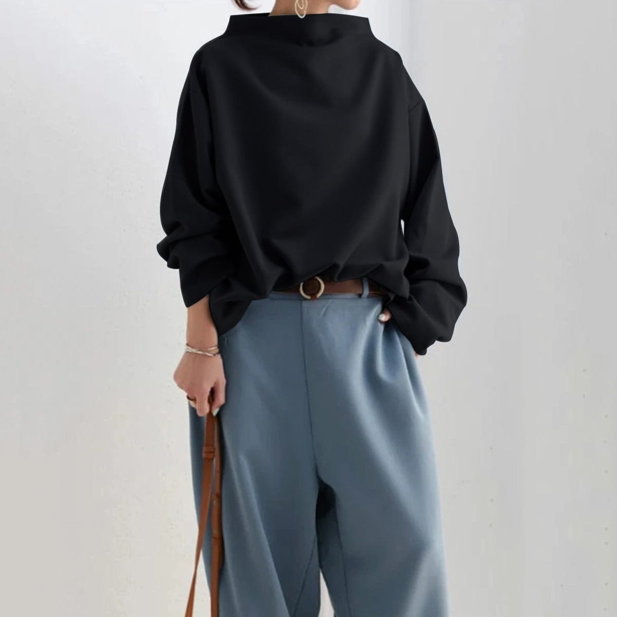 Weiches Damen Stricktop Mit Hohem Kragen