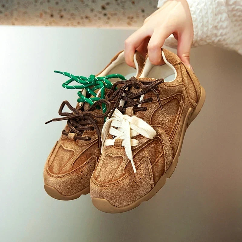 Gepolsterte Damen Wildleder Sneaker mit Doppelschnürung