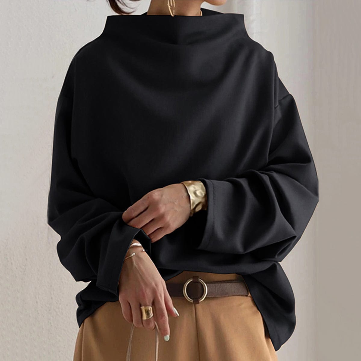 Weiches Damen Stricktop Mit Hohem Kragen