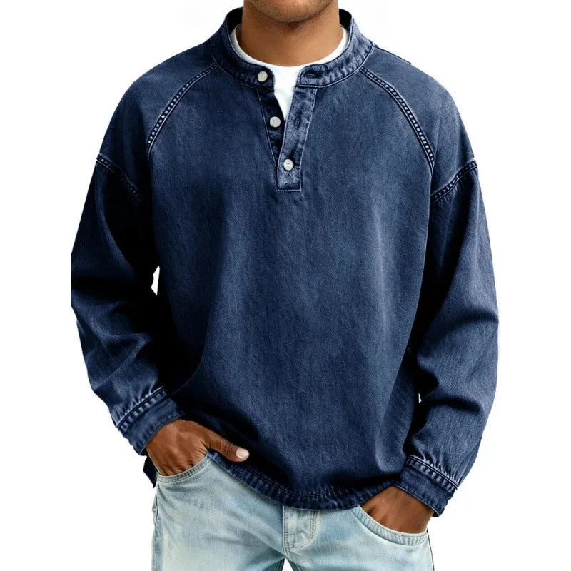 Herren Langarmhemd in Vintage Denim Optik