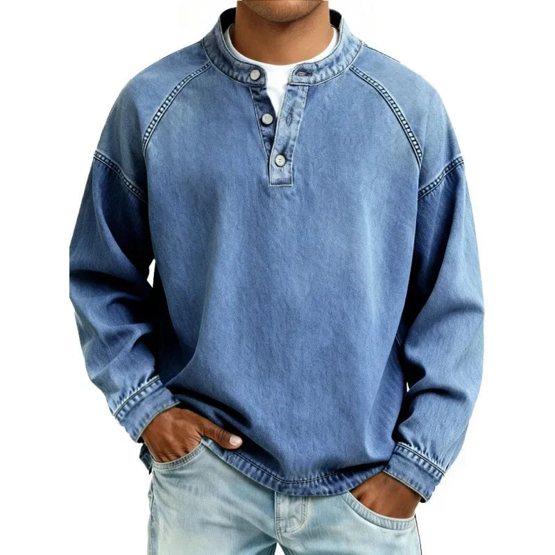 Herren Langarmhemd in Vintage Denim Optik