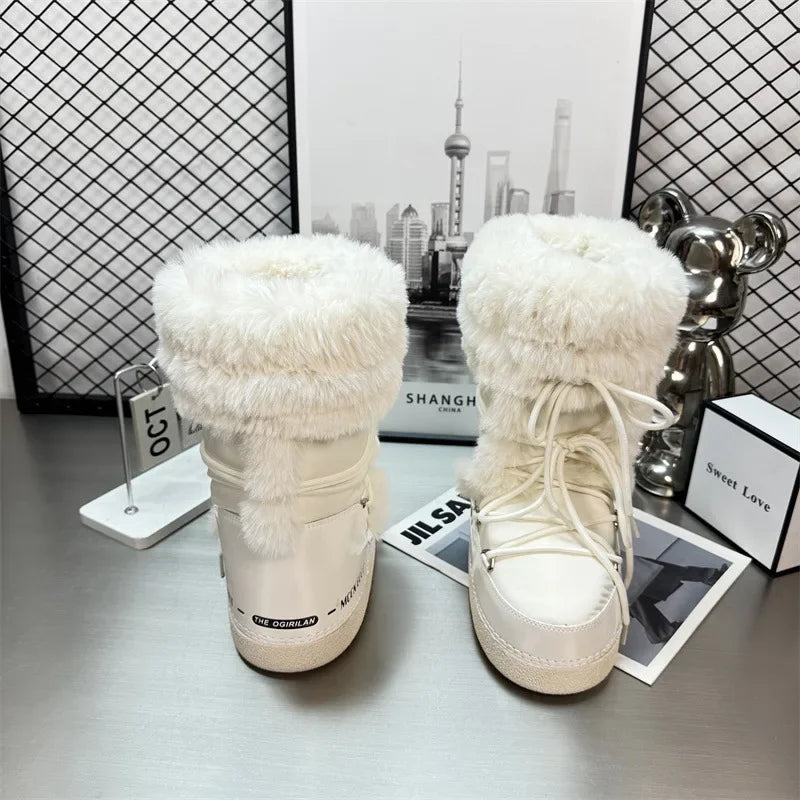 Wasserabweisende Damen Schneestiefel Mit Plüschrand