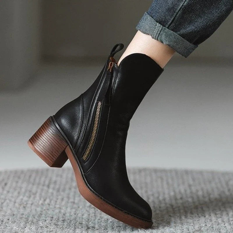 Damen Stiefeletten mit Absatz und Reißverschluss