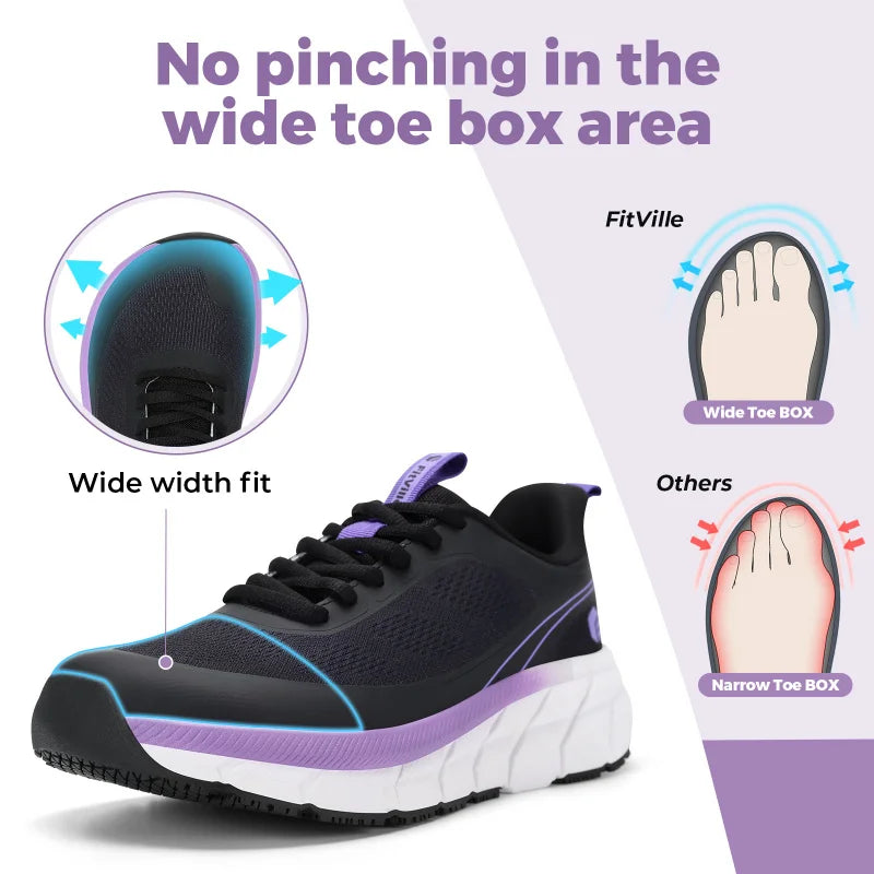 Rutschfeste Damen Walking Sneaker mit breiter Zehenbox