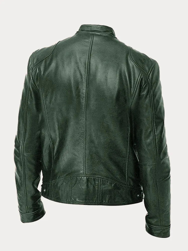 Herren Jacke In Lederoptik Mit Stehkragen Und Zippertaschen