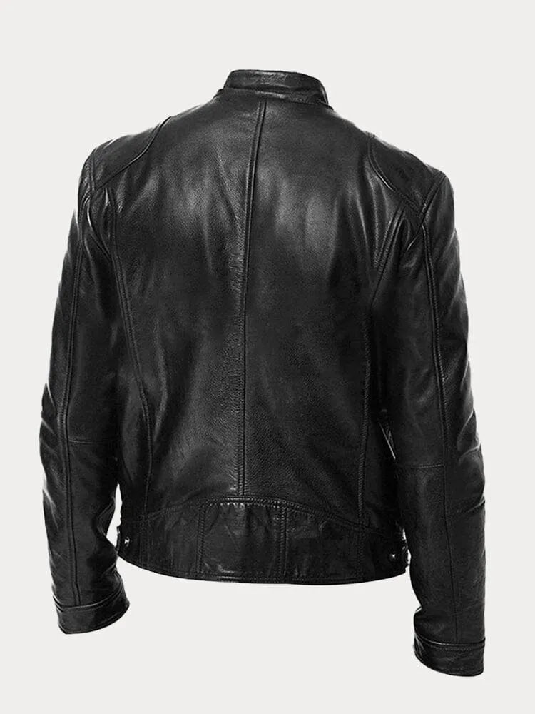 Herren Jacke In Lederoptik Mit Stehkragen Und Zippertaschen