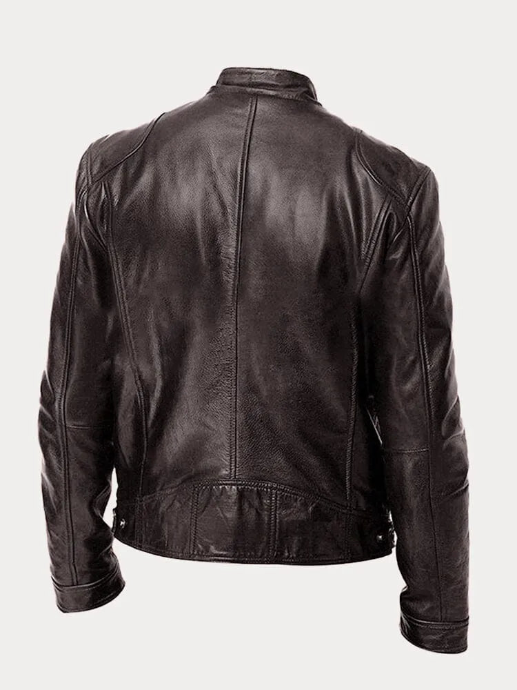 Herren Jacke In Lederoptik Mit Stehkragen Und Zippertaschen