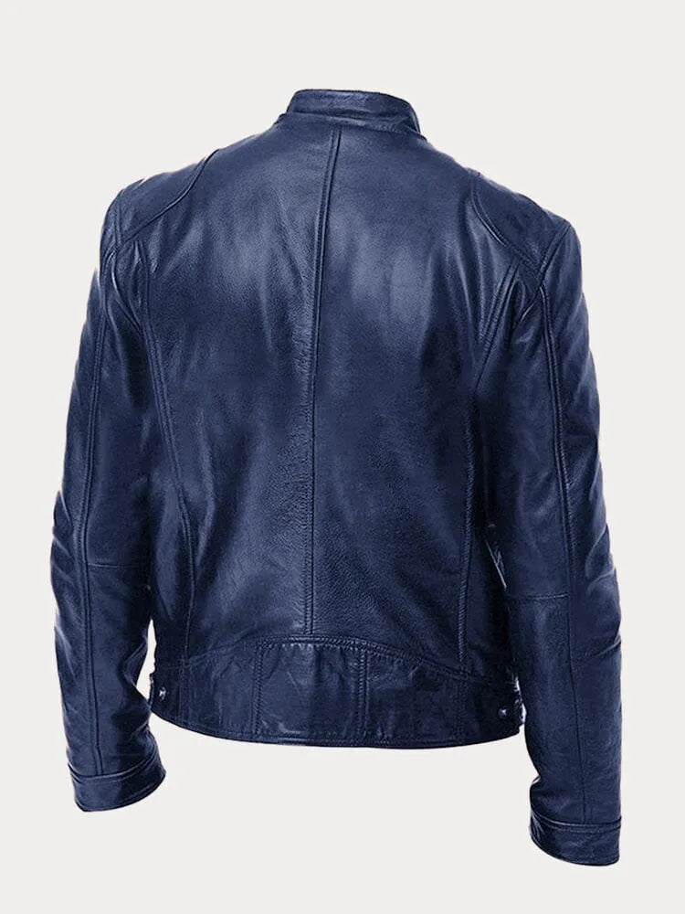 Herren Jacke In Lederoptik Mit Stehkragen Und Zippertaschen