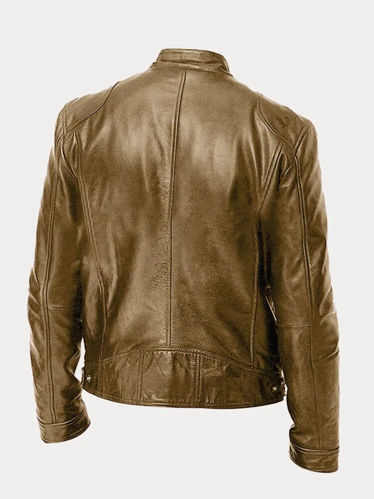 Herren Jacke In Lederoptik Mit Stehkragen Und Zippertaschen
