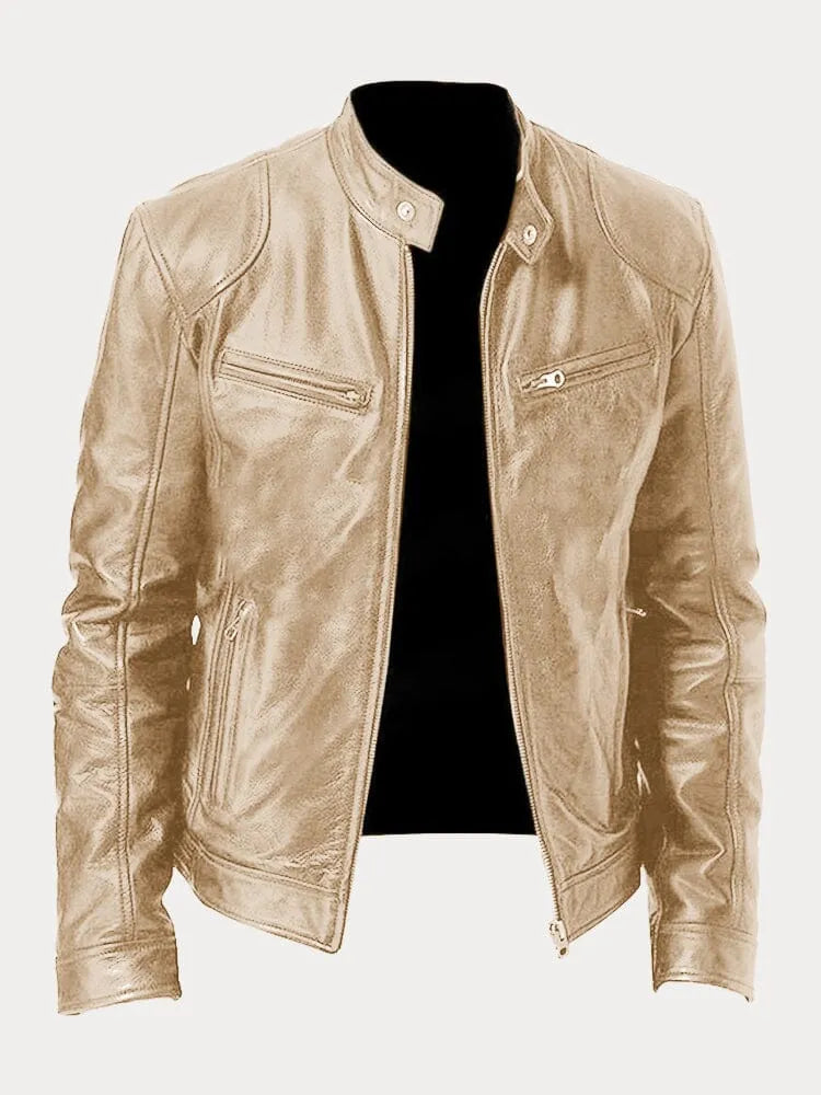 Herren Jacke In Lederoptik Mit Stehkragen Und Zippertaschen