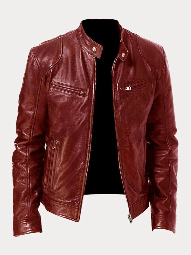 Herren Jacke In Lederoptik Mit Stehkragen Und Zippertaschen