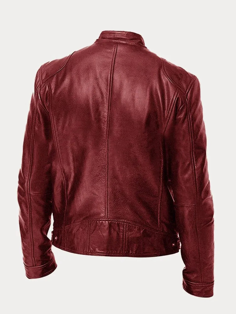 Herren Jacke In Lederoptik Mit Stehkragen Und Zippertaschen