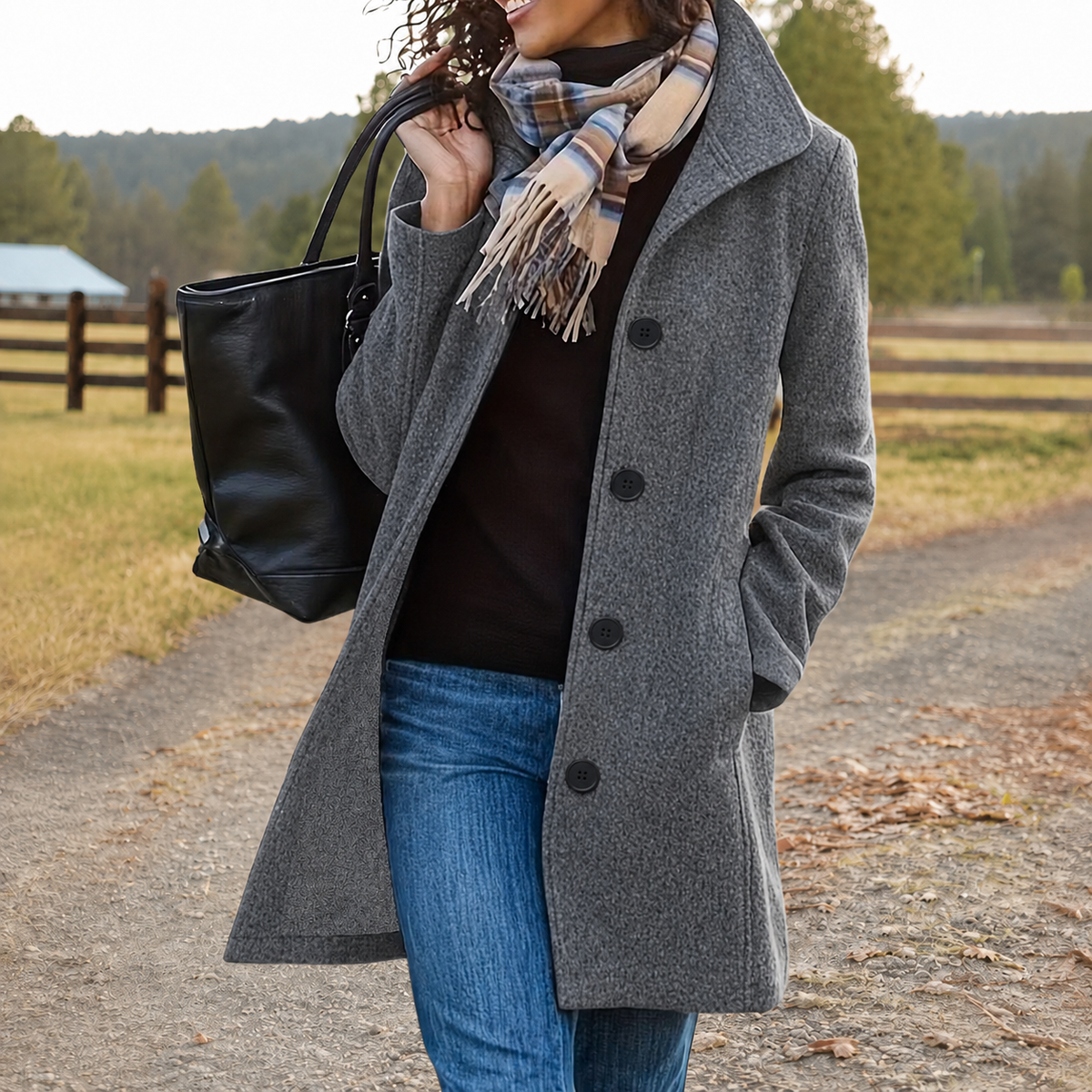 Lässiger Damen Mantel mit Knopfleiste und Lockerem Schnitt