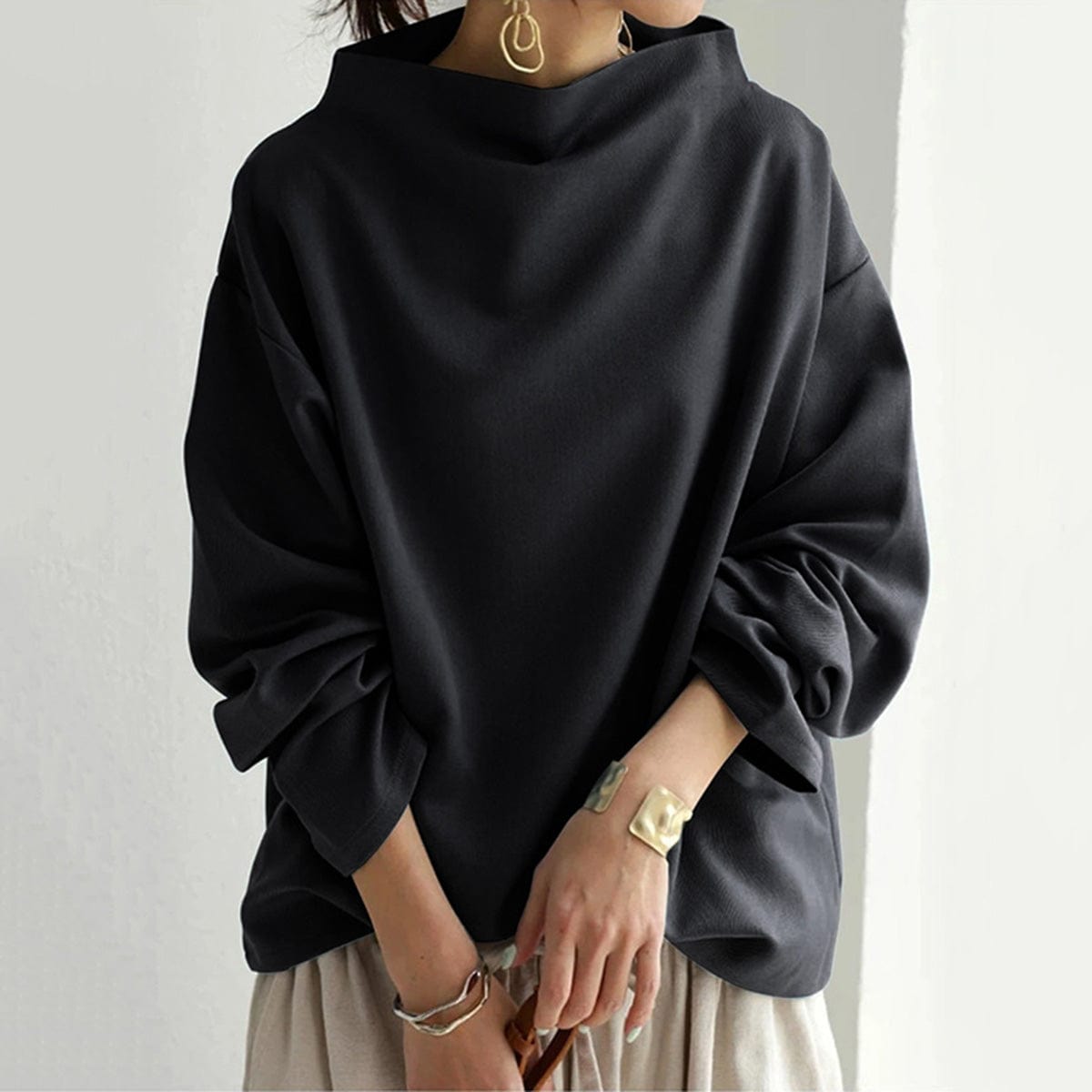 Weiches Damen Stricktop Mit Hohem Kragen