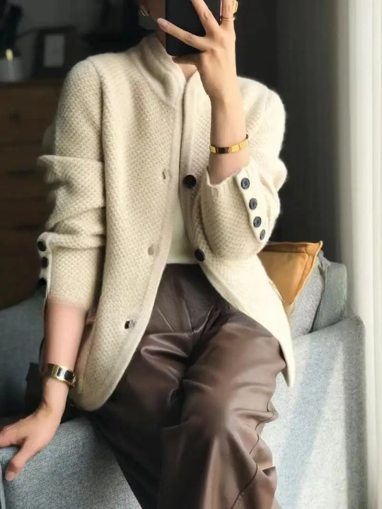 Damen Strickjacke mit Knopfleiste und Langen Ärmeln