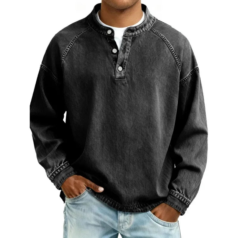 Herren Langarmhemd in Vintage Denim Optik