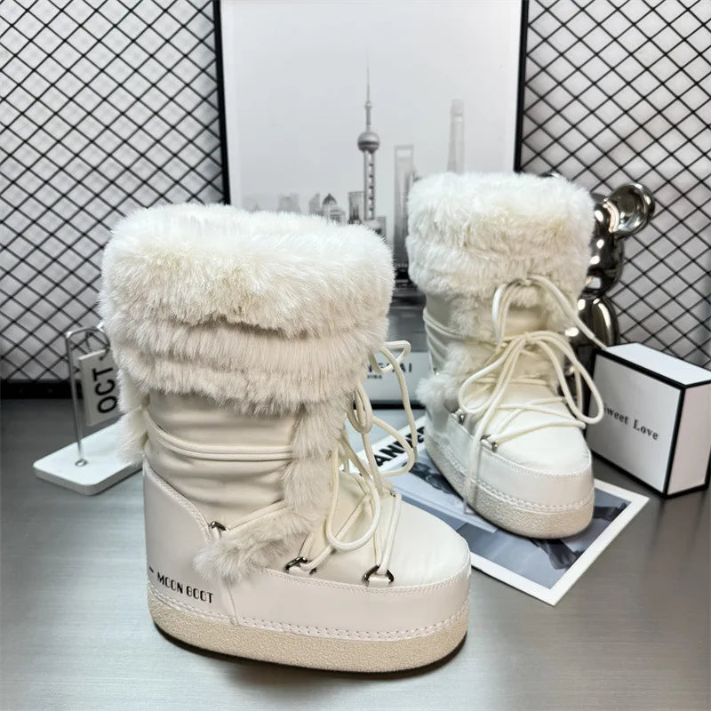 Wasserabweisende Damen Schneestiefel Mit Plüschrand