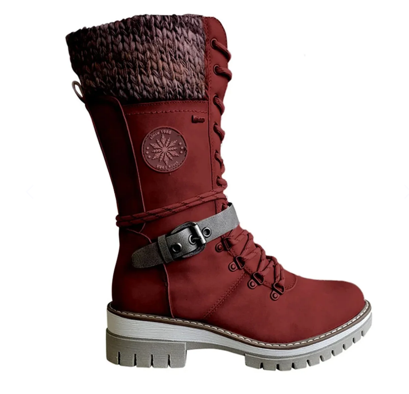 Damen Stiefel mit Schnallen und Strickstulpe